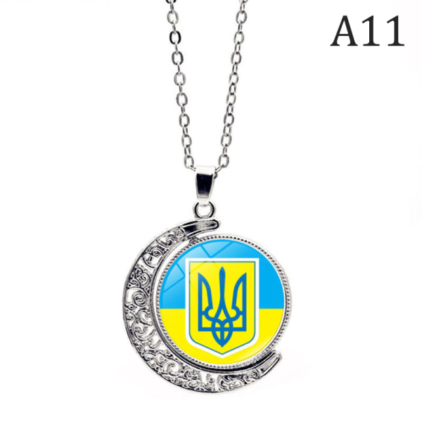 Ukraina flagga Halsband Dubbelsidig Rotation Moon Pendant Ukrain A11 A11