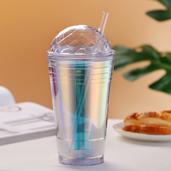 Dome Cold Water Cup, Beverage Cup, Dubbellagers Plast Color Diamond Laser Water Cup vit