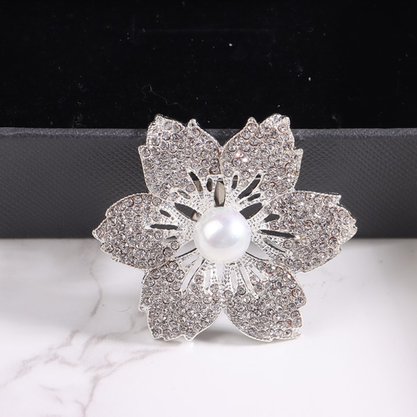 Bauhinia Brosch Suit Pearl Dam Corsage Flower Button Pin Silver