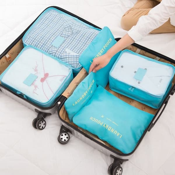 6:a/ set Bagage Organizer Bag Set rosa light blue