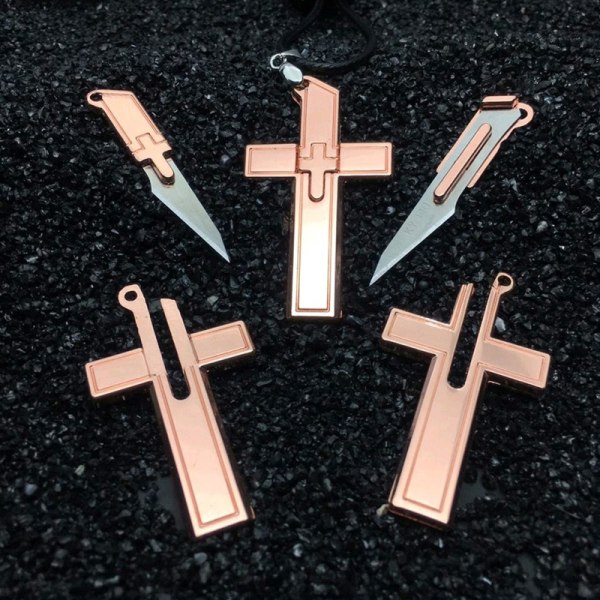 Mini nyckelring hängande kors halsband Rose guld