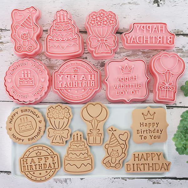 8 st/ Set Födelsedagstema Cookie ters Plast Form