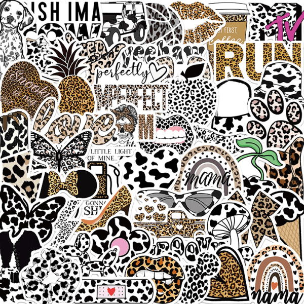 50st Retro Leopard Print Graffiti Sticker Bilgitarr resväska 1Bag onesize