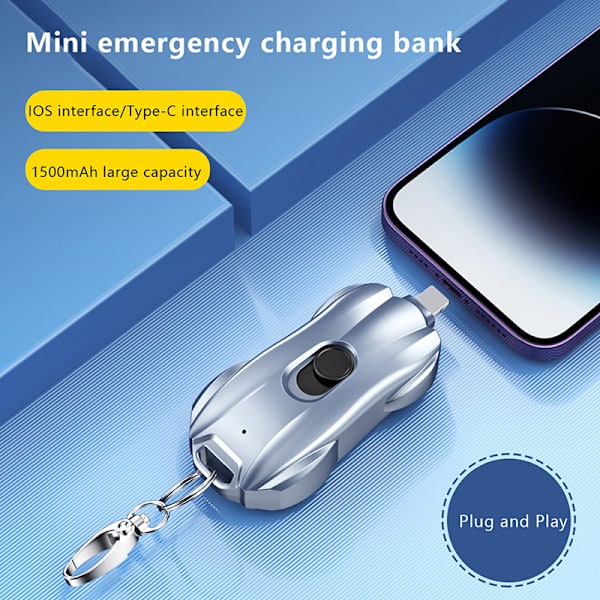 1500mah Nyckelring Bärbar Laddare Type-C Mobile Power Blue Ios Silver Type-c