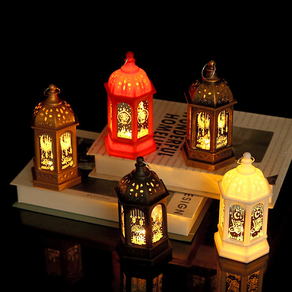 Ramadan Lantern Lights Dekorationer för Hem Bord Vägg Brons Red