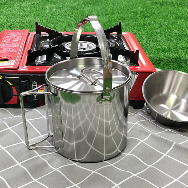 1.2L utomhus stål vattenkokare hopfällbar hängande bärbar gryta silver 3XL