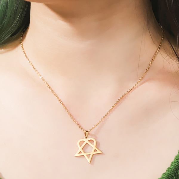 Klassiskt enkelt Heartagram Star Heart-hänge i rostfritt stål Silver Silver