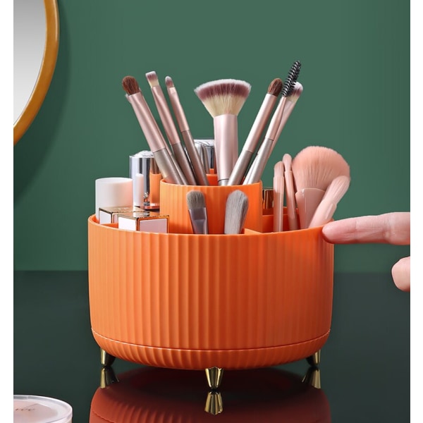 Desktop Roterande kosmetisk borste Multifunktionell förvaringsbox vit orange