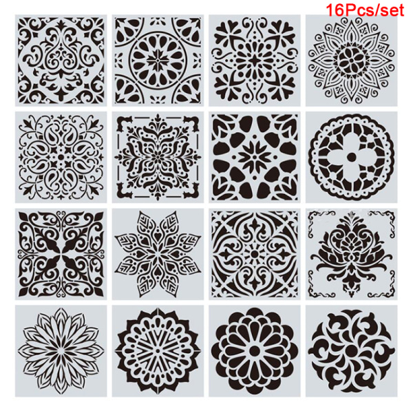 16:a/ Set Mandala Stenciler Målning Golv Vägg Stenmålning T Vit