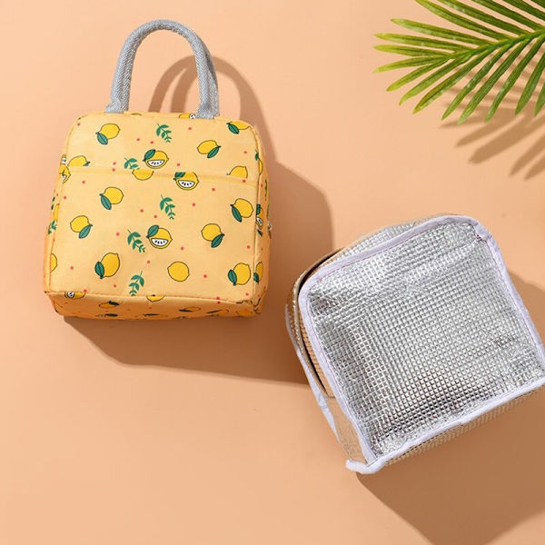 Söta Citron Portable Waterproof Zipper Lunchpåsar gul 22*15*17cm gray