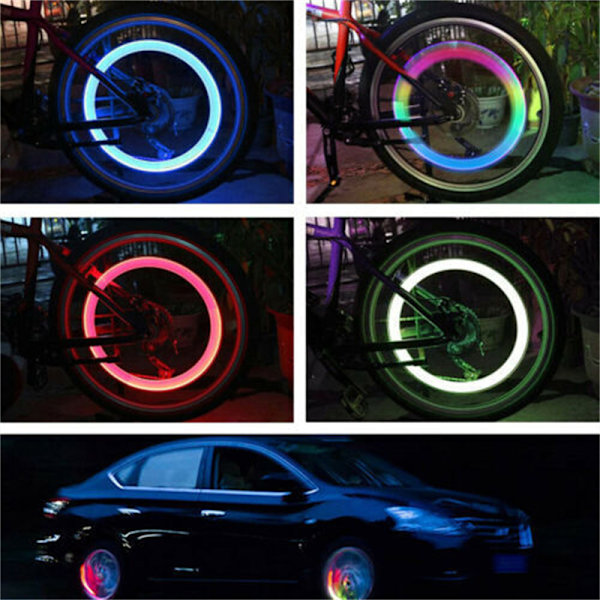 2ST Bil Auto Hjul Däck Luftventil Stam LED Ljus Caps Multicolor