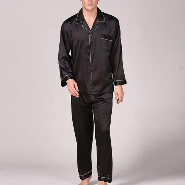 Herr Pyjamas nattkläder Set Boy Long Sleeve Nightwear Loungewear Black XL Black L