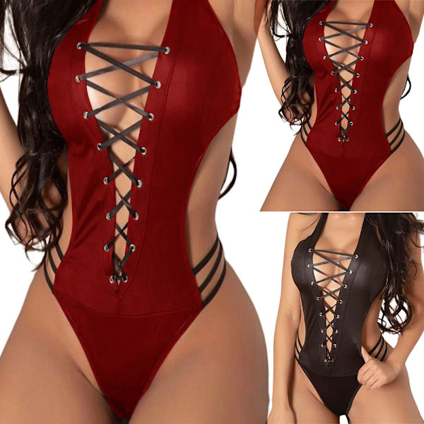 Kvinnor Dusch Snör Body Sexiga underkläder docka Teddy Underkläder vinröd M wine red M
