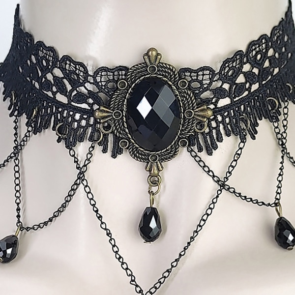 Gothic Chokers Steampunk Black Lace Choker Halsband Gothic