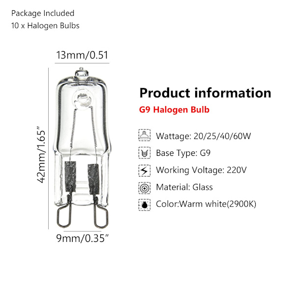 10st G9 Eco halogenlampor G9 220V 25W / 40W / 60W 40W