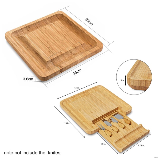 Praktiska verktyg Trä bambu ostskärare Slicer Set Board träfärg 33x33x3,8cm
