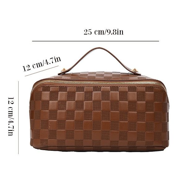 Stor kapacitet Snygg läder kosmetisk bärbar resväska svart 25*12*12cm brown
