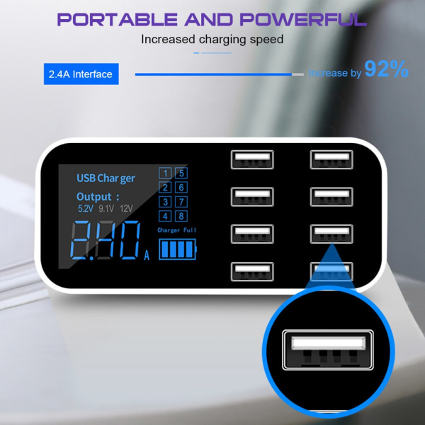 Universal 8Port USB laddare för bil med LCD-skärm svart 13,8*7,5*5cm