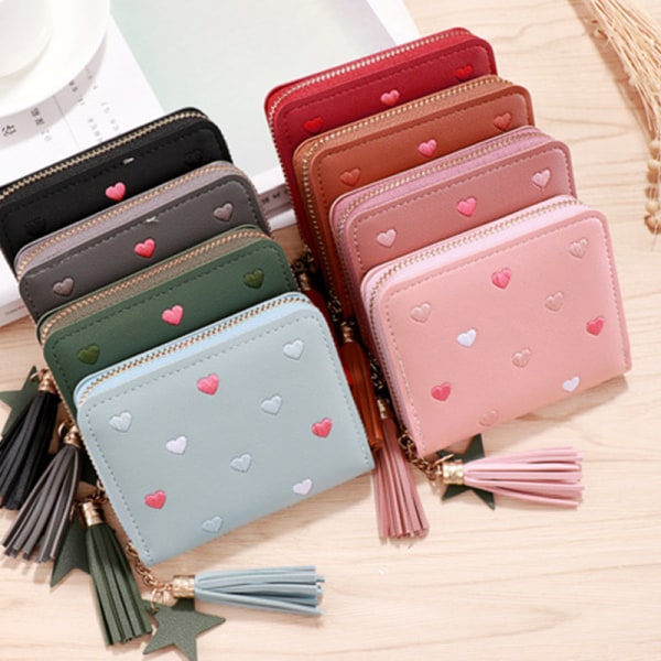 Liten plånbok för damer Mini Tofsplånbok Svart Light pink