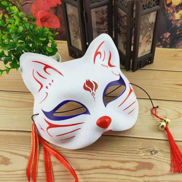 Handmålad Half Face Fox Kitsune Mask Halloween Cosplay Masq C1 L1