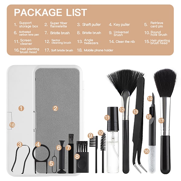 1 Set in rengöringsverktyg för rengöringsborste för datortangentbord 18PCS