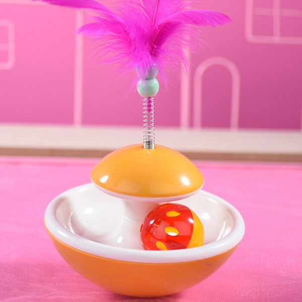 Interactive Cat Turntable Rolling Ball med Bell Toy gul red