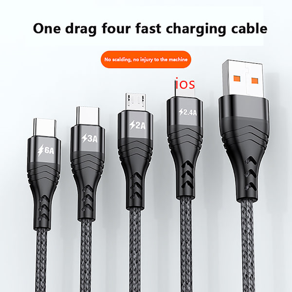 4 i 1 USB -datakabel Smart Charging Snabbladdningskabel