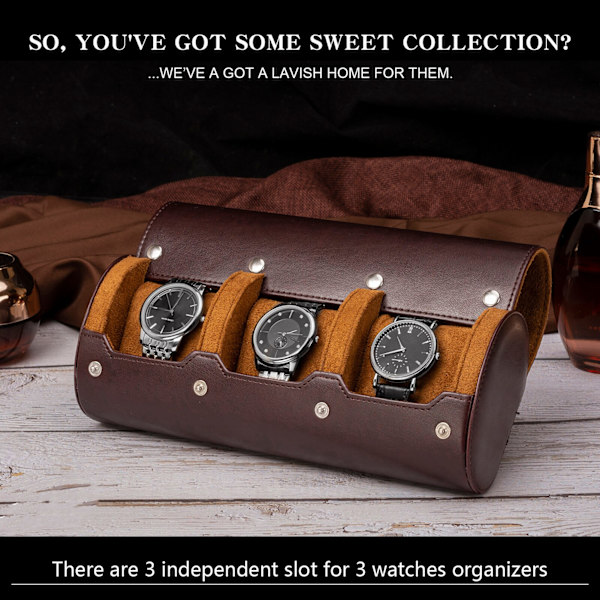 Watch Box Cow Leather Travel Wrist Smycken Förvaring brun 24,5×10,2×7,3CM black