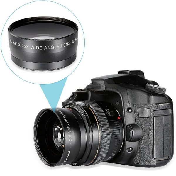 58 mm 0,45X vidvinkelobjektiv med makrodel optisk glaskonverteringslins Vattentät för de flesta digitala SLR-kameror