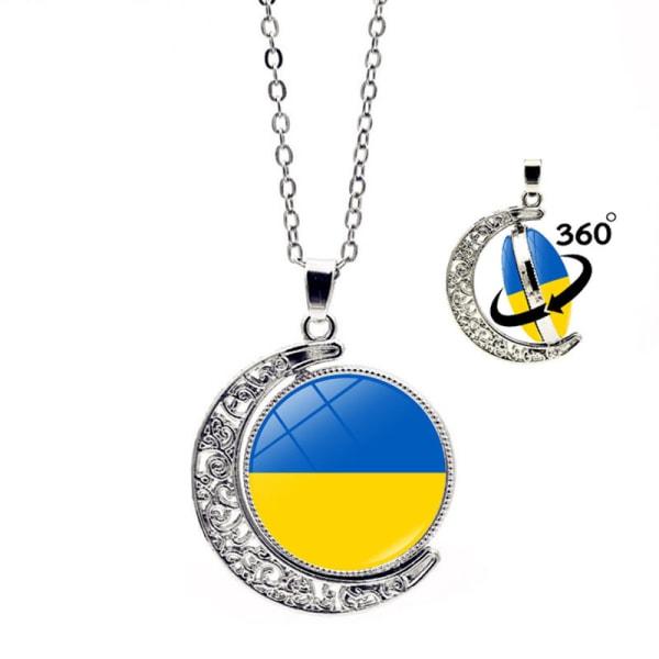 Ukraina flagga Halsband Dubbelsidig Rotation Moon Pendant Ukrain A11 A11