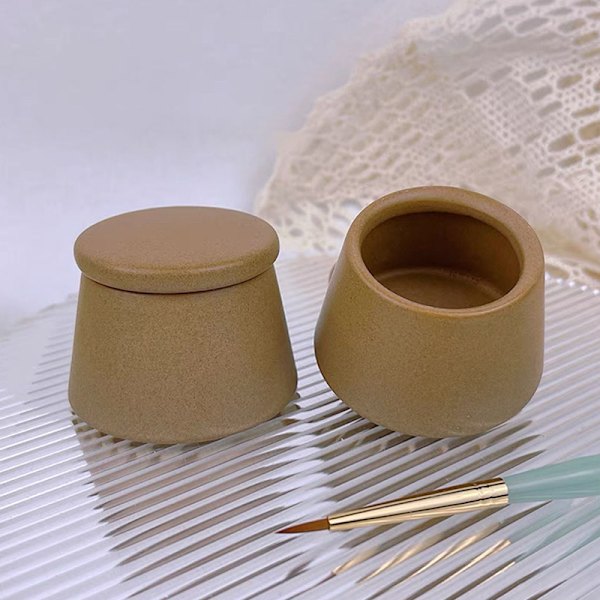 Nail Art Keramik med lås Crystal Cup Nail Wash Pen Cup Brun Beige