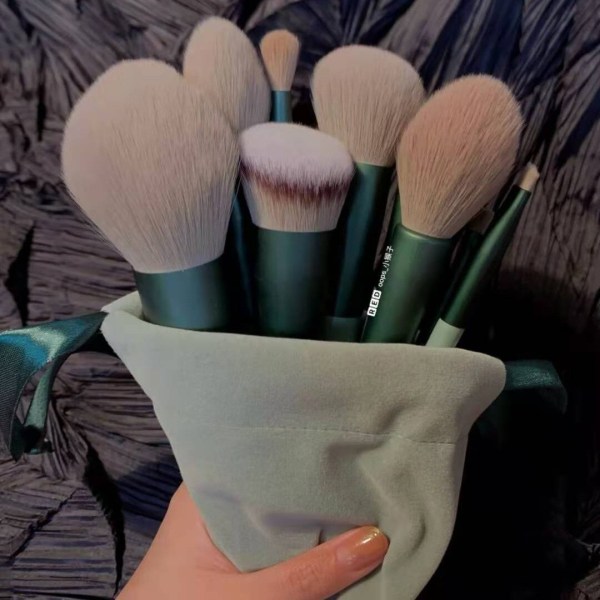 13st mjuka sminkborstar Set Foundation Blush Skönhetsverktyg grön 13st green