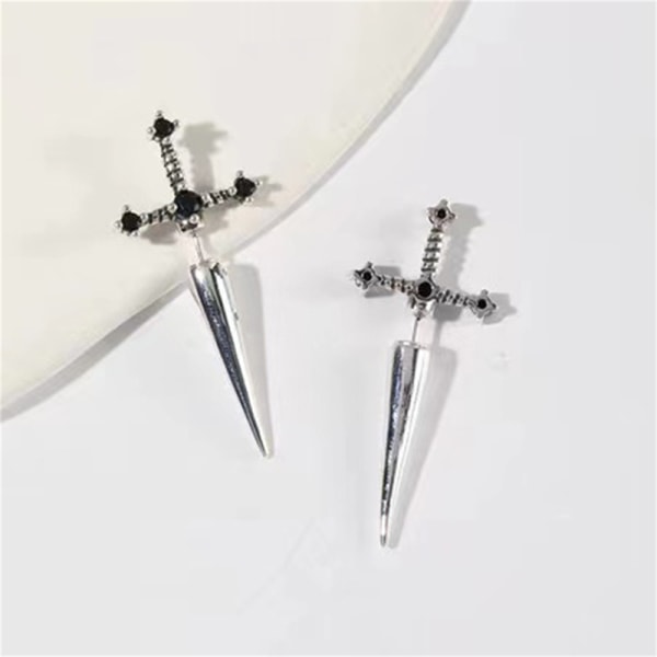 Gothic Kinitial Sword Earrings Crystal Ear Jacket Goth örhängen Guld