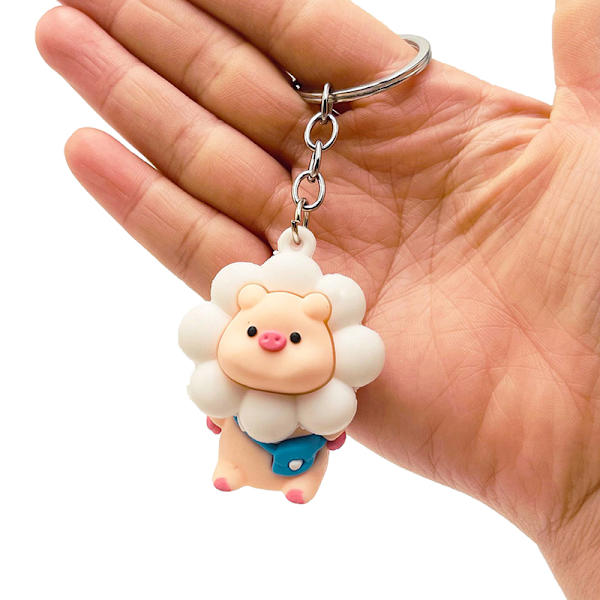 PVC Mjuklim Nytt e Sunflower Piglet Nyckelring Kvinna Bag Key White White