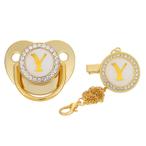 Luxury Gold Initial Letter A Bling Baby Napp med Chain Cli M A