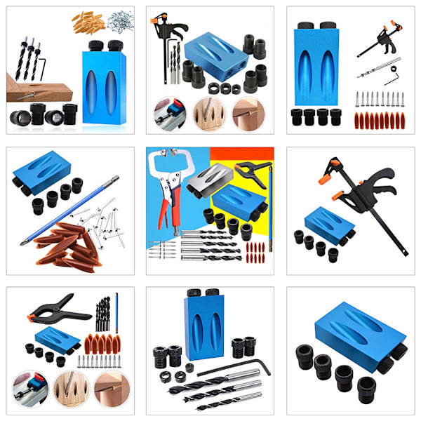 Pocket Hole Jig Kit Woodworking Guide Sned borrvinkelhål E 15st I 51pcs