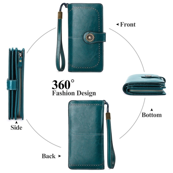 Plånbok Läder RFID Plånbok med stor kapacitet Clutch peacock blue purple