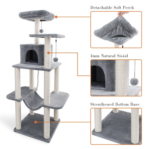 Pet Cat Tree Skrapstolpe för Cat Climbing Tree House Grå