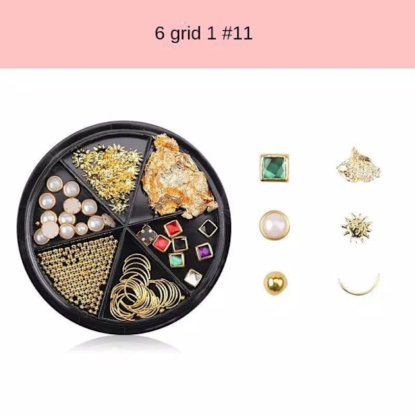Nageldekorationer för Nail Art Metal Nit Strasspärlor Tredimensionella paljetter i fjärilslegering 8# shell gold foil 11# sun Pearl