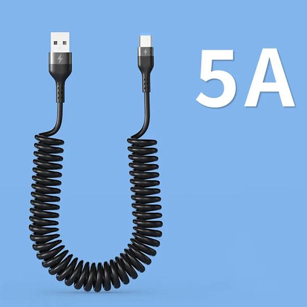 66W 5A Snabbladdning Typ C Kabel Mikrofjäder Billaddningshytt Vit one size