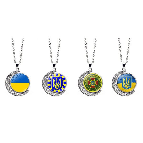 Ukraina flagga Halsband Dubbelsidig Rotation Moon Pendant Ukrain A11 A11