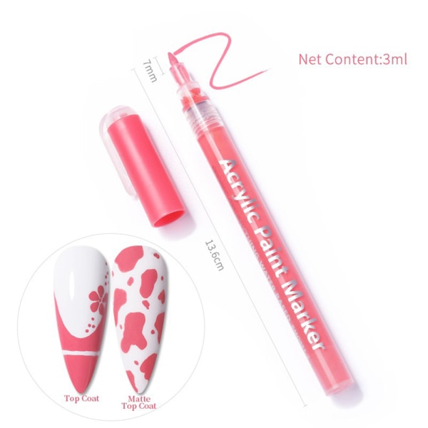 Nagel Konst Penna Akryl Nagelpenna Nagelfärg, DIY Nail Art Pen Vit Rose Pink