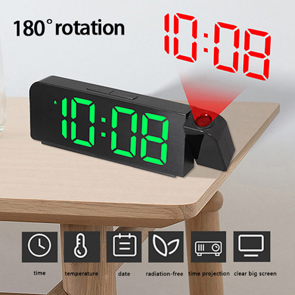 180° rotation projektion väckarklocka LED digital klocka D
