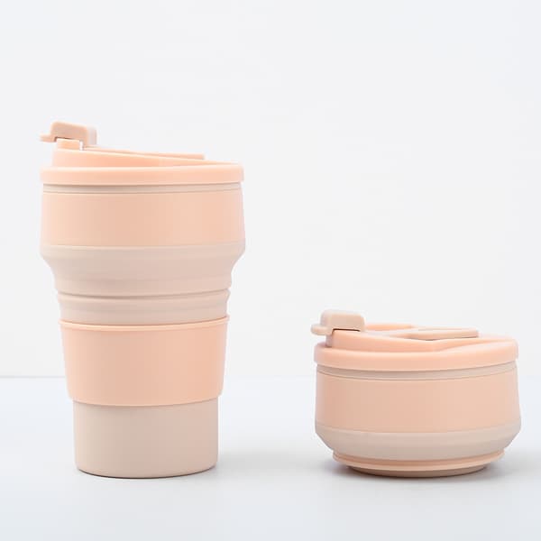 Bärbar teleskopisk silikonkopp 350ml rosa blue