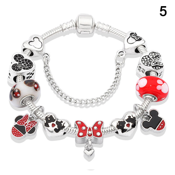 Klassisk design Röd Kristall Mickey Minnie Pendel Bead Armband 16 5