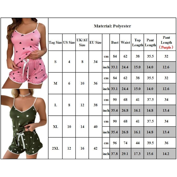 Printed väst Cami Sovkläder Pyjamas Underkläder Shorts Set Burgundy S Pink L