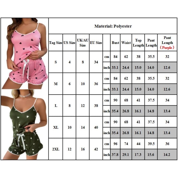 Printed väst Cami Sovkläder Pyjamas Underkläder Shorts Set Burgundy S Pink M