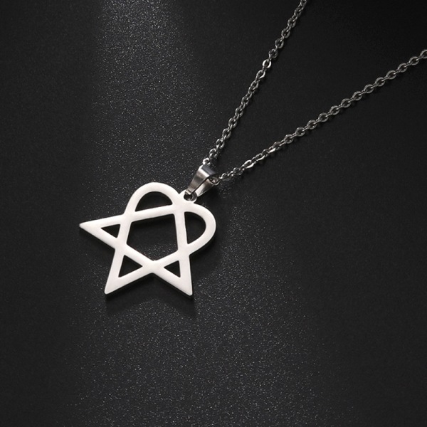 Klassiskt enkelt Heartagram Star Heart-hänge i rostfritt stål Silver Silver