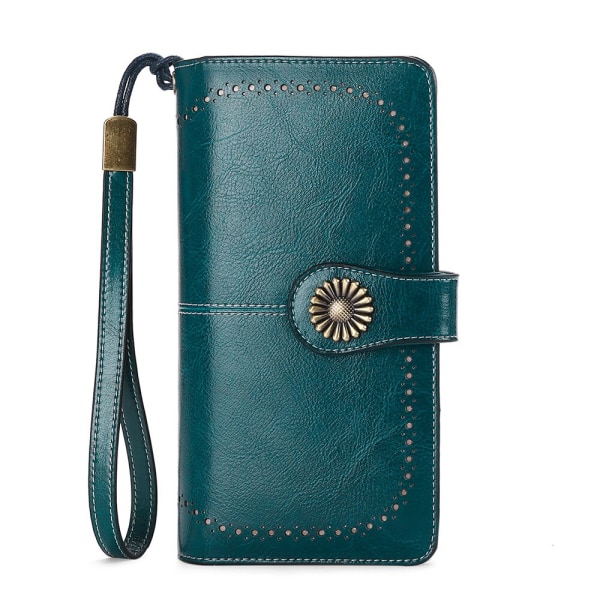 Plånbok Läder RFID Plånbok med stor kapacitet Clutch peacock blue coffee