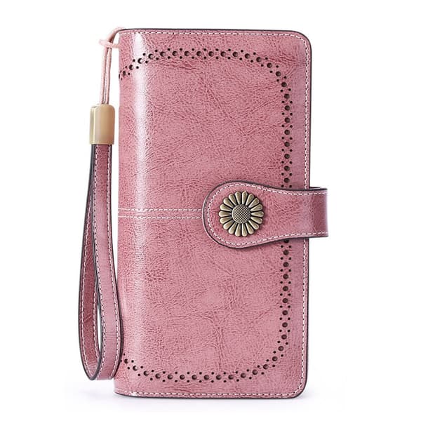 Plånbok Läder RFID Plånbok med stor kapacitet Clutch peacock blue pink